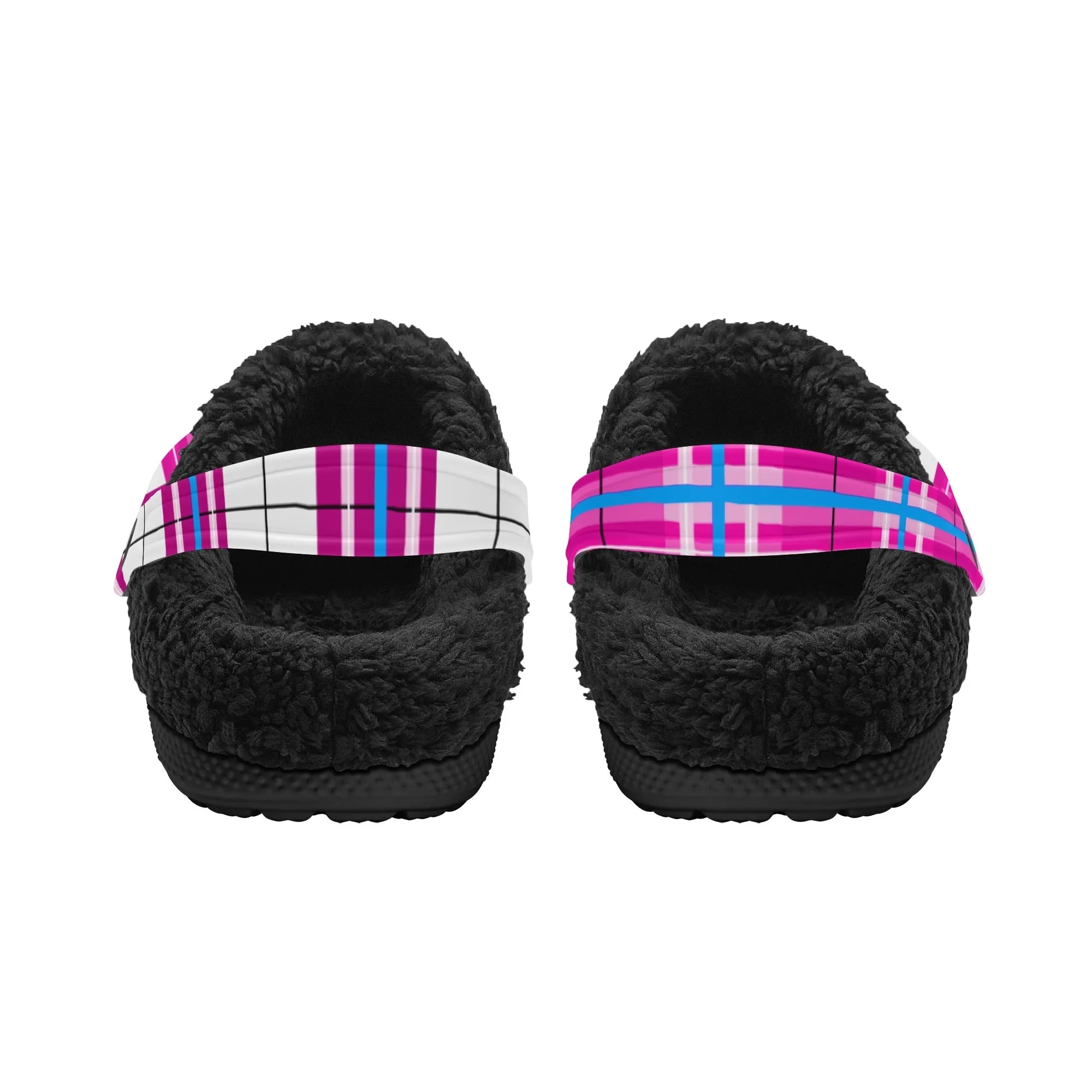 ✨'Islay Sky' Happy Tartan® Adult Clogs With Black Fleece Fur Lining✨