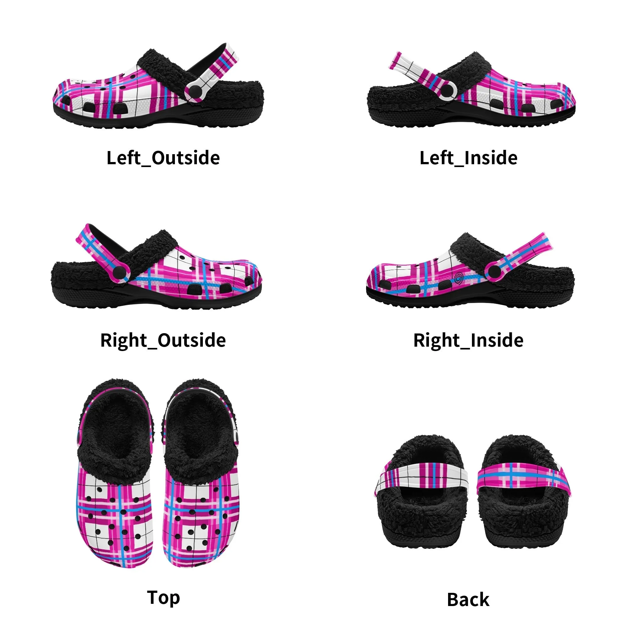 ✨'Islay Sky' Happy Tartan® Adult Clogs With Black Fleece Fur Lining✨