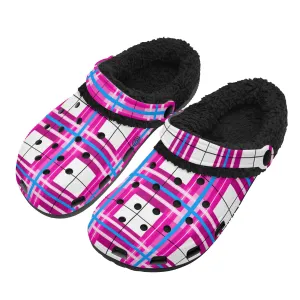 ✨'Islay Sky' Happy Tartan® Adult Clogs With Black Fleece Fur Lining✨