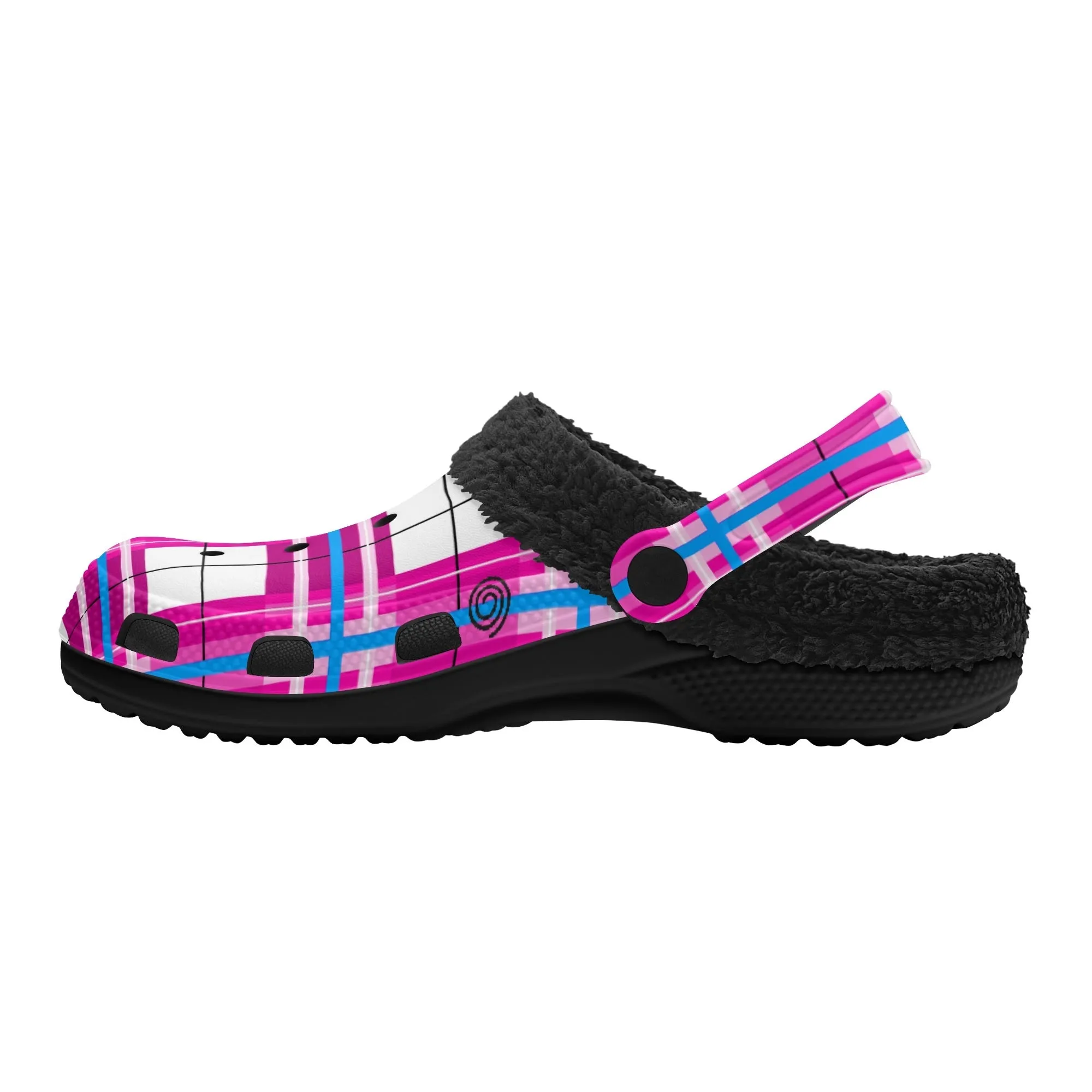 ✨'Islay Sky' Happy Tartan® Adult Clogs With Black Fleece Fur Lining✨