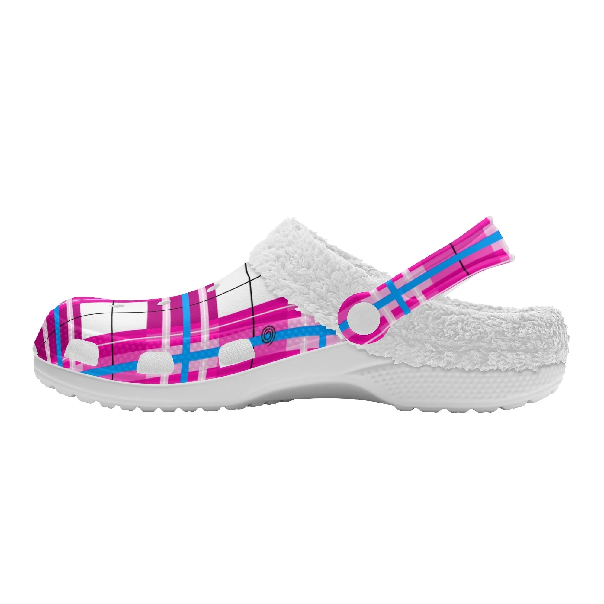 ✨'Islay Sky' Happy Tartan® Adult Clogs With White Fleece Fur Lining✨