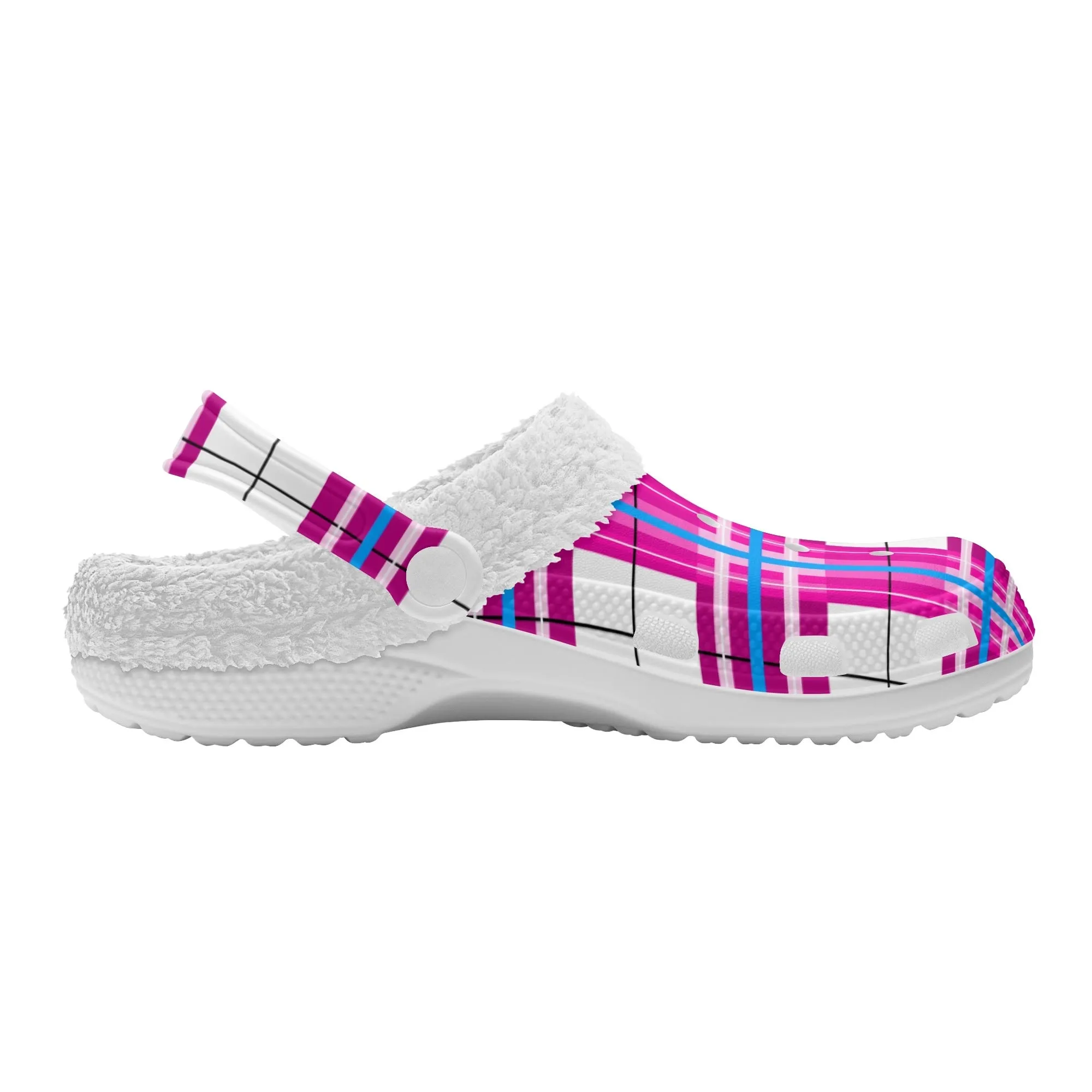 ✨'Islay Sky' Happy Tartan® Adult Clogs With White Fleece Fur Lining✨