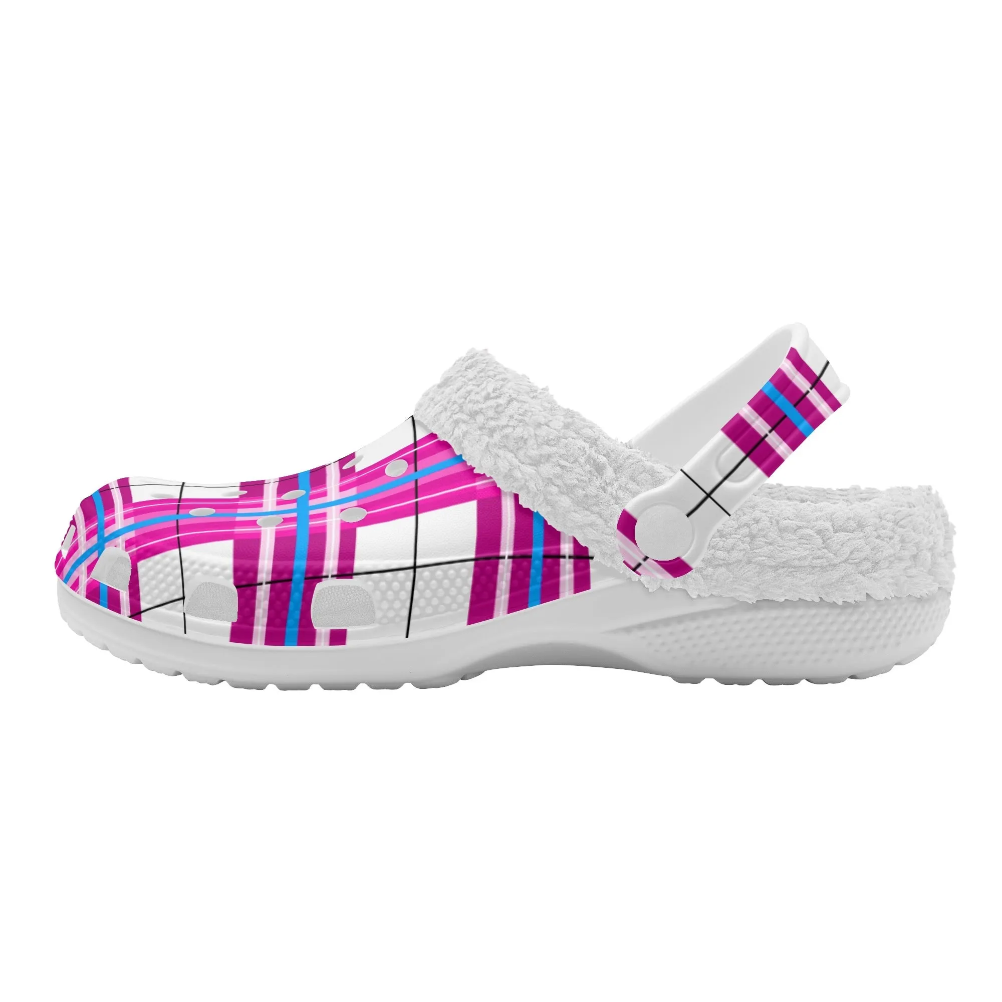 ✨'Islay Sky' Happy Tartan® Adult Clogs With White Fleece Fur Lining✨
