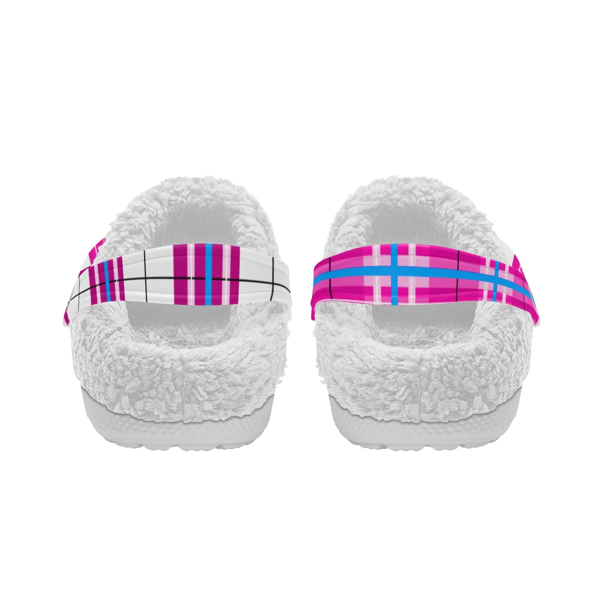 ✨'Islay Sky' Happy Tartan® Adult Clogs With White Fleece Fur Lining✨