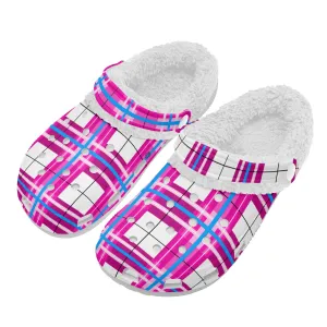 ✨'Islay Sky' Happy Tartan® Adult Clogs With White Fleece Fur Lining✨