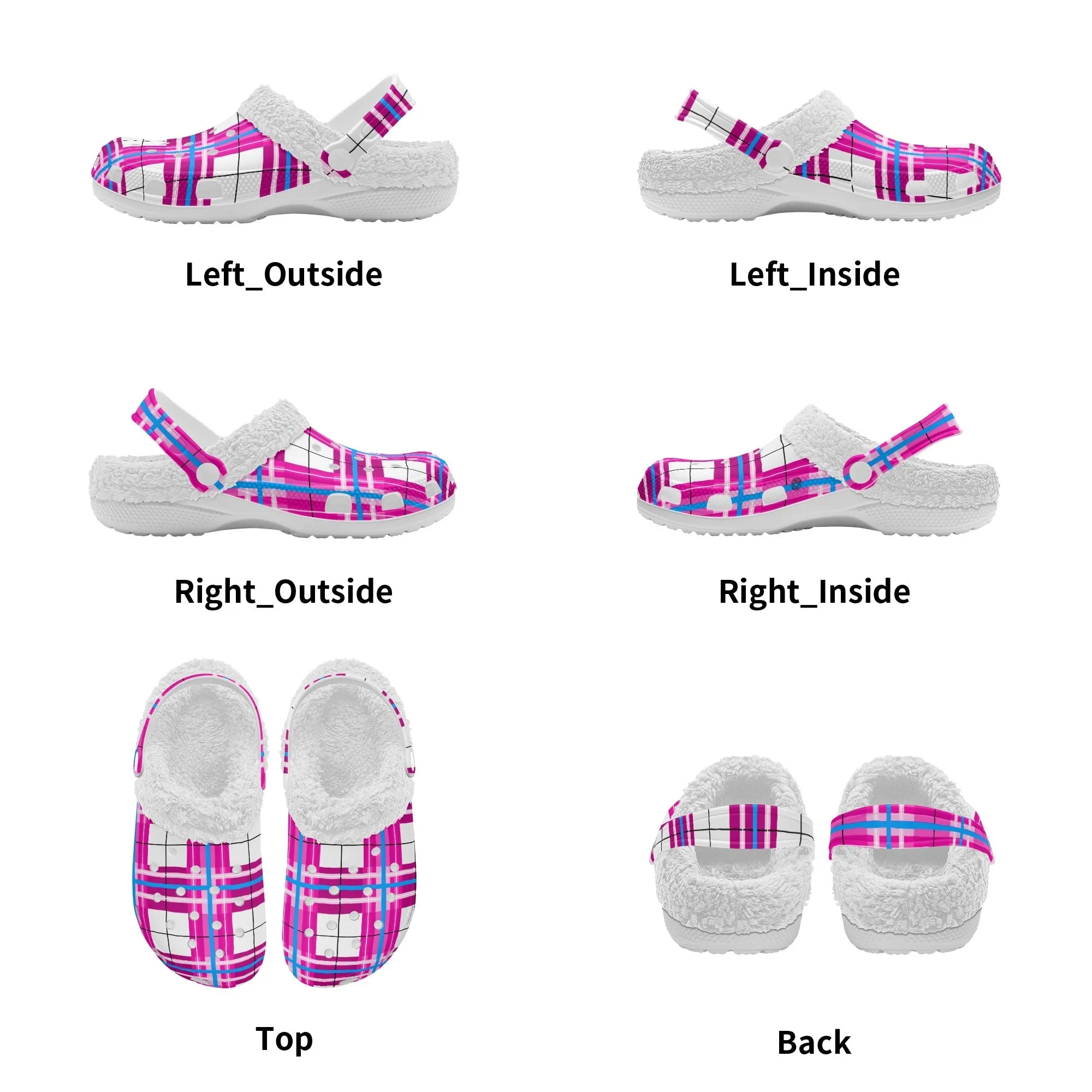 ✨'Islay Sky' Happy Tartan® Adult Clogs With White Fleece Fur Lining✨