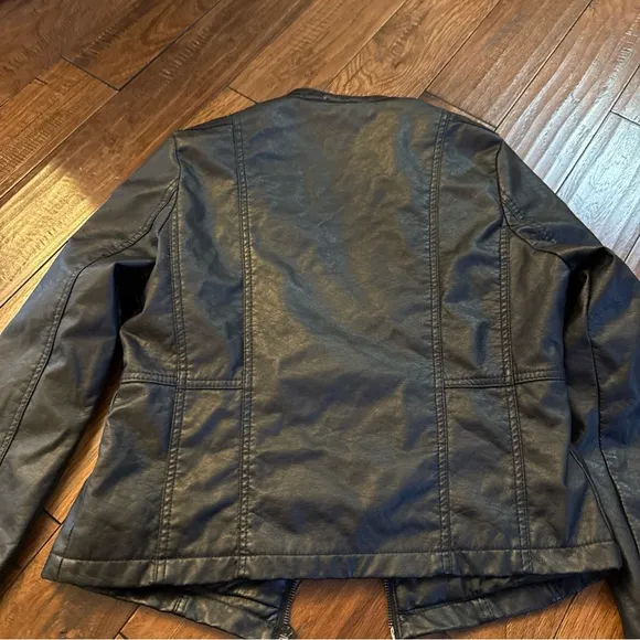 J2 Faux Leather Jacket Women Large Black Moto Biker Zipper Long Sleeve Pockets