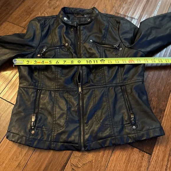 J2 Faux Leather Jacket Women Large Black Moto Biker Zipper Long Sleeve Pockets