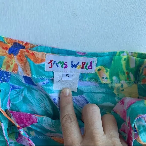 Jams World Tiger Lily Hawaiian Floral True Wrap Skirt Sz Small Adjustable Rayon