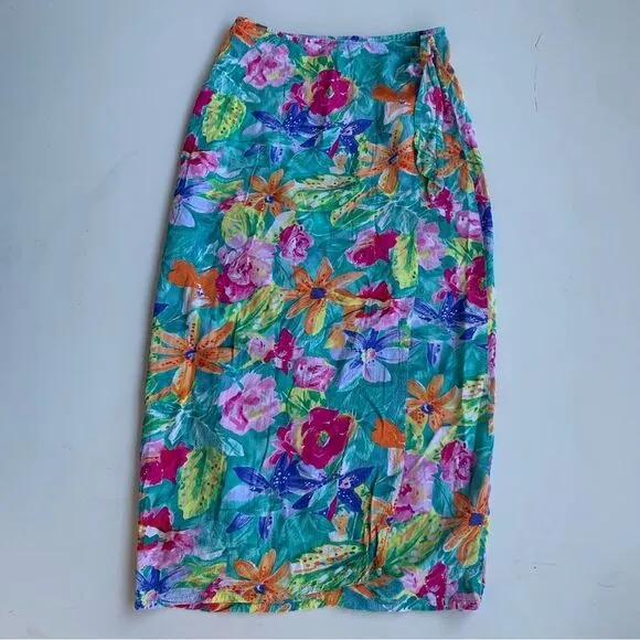Jams World Tiger Lily Hawaiian Floral True Wrap Skirt Sz Small Adjustable Rayon
