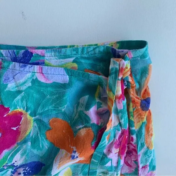 Jams World Tiger Lily Hawaiian Floral True Wrap Skirt Sz Small Adjustable Rayon