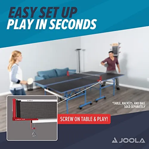 JOOLA Club Competition Table Tennis Net and Post Set  - Portable and Easy Setup 72" Regulation Size Ping Pong Screw On Clamp Net