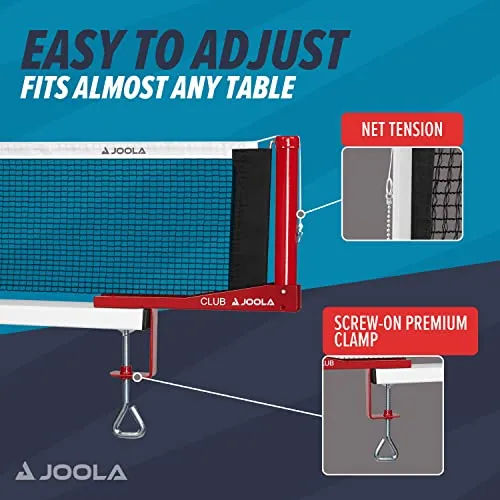 JOOLA Club Competition Table Tennis Net and Post Set  - Portable and Easy Setup 72" Regulation Size Ping Pong Screw On Clamp Net