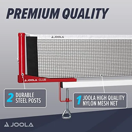 JOOLA Club Competition Table Tennis Net and Post Set  - Portable and Easy Setup 72" Regulation Size Ping Pong Screw On Clamp Net
