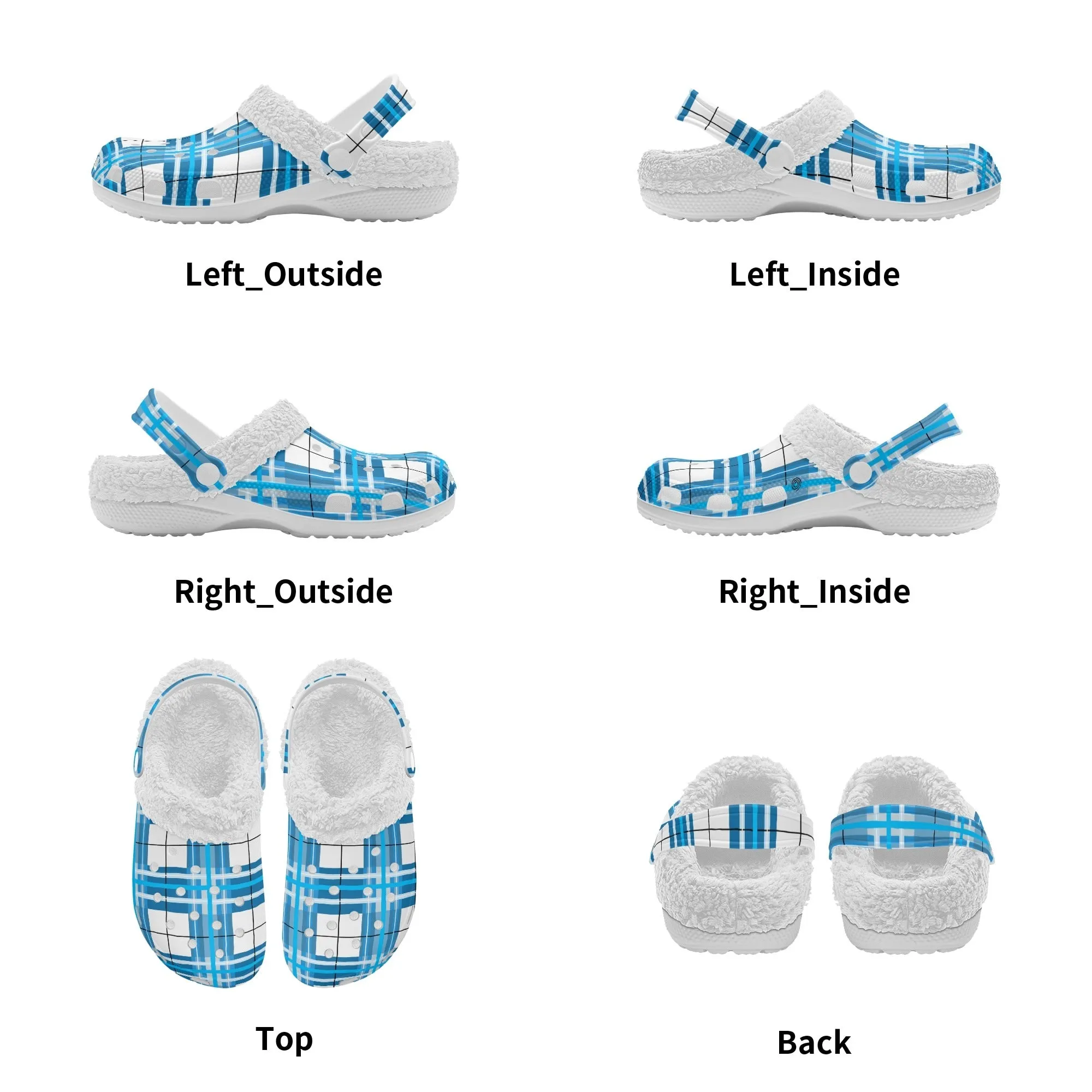 ✨'Jura Sky' Happy Tartan® Adult Clogs With White Fleece Fur Lining✨