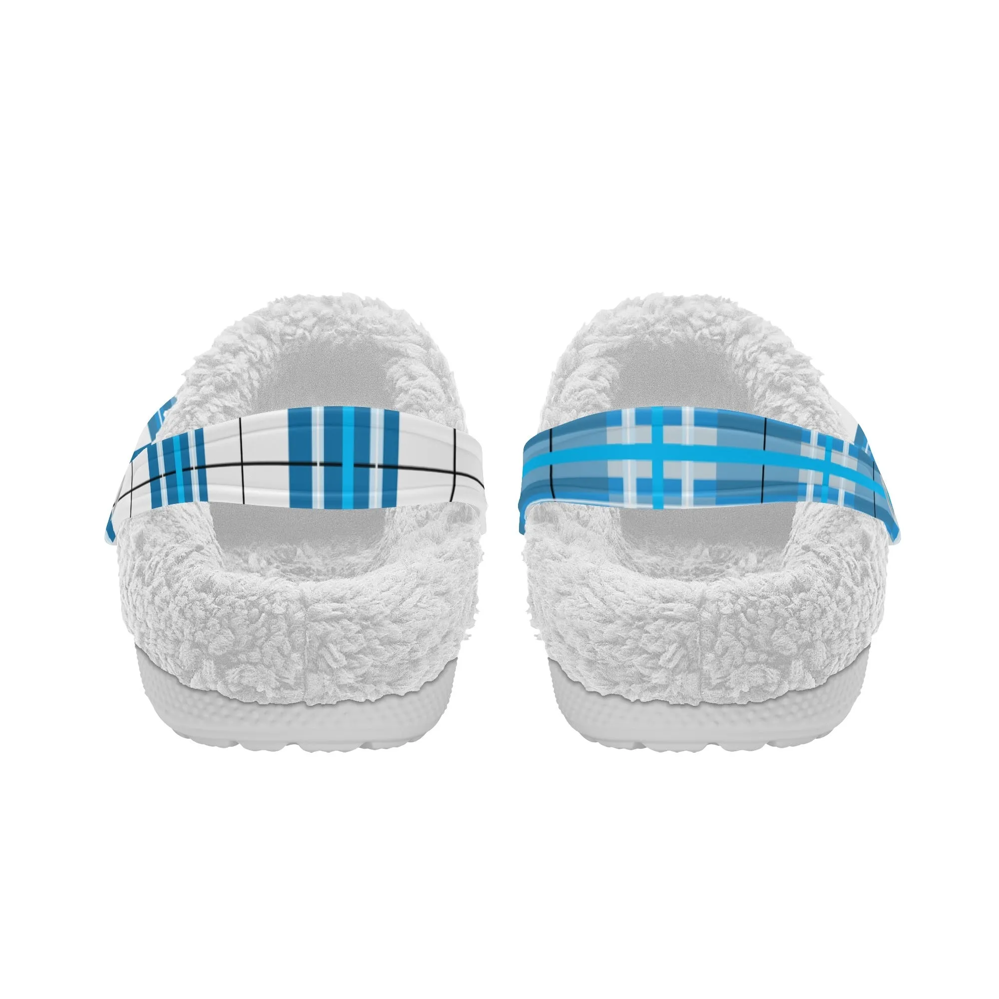 ✨'Jura Sky' Happy Tartan® Adult Clogs With White Fleece Fur Lining✨