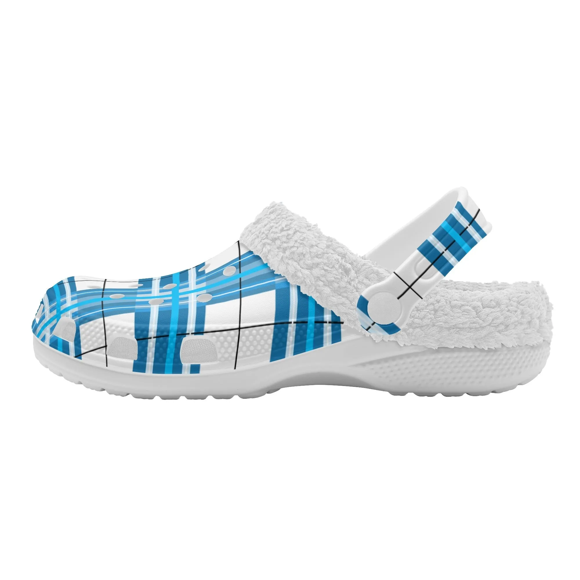 ✨'Jura Sky' Happy Tartan® Adult Clogs With White Fleece Fur Lining✨