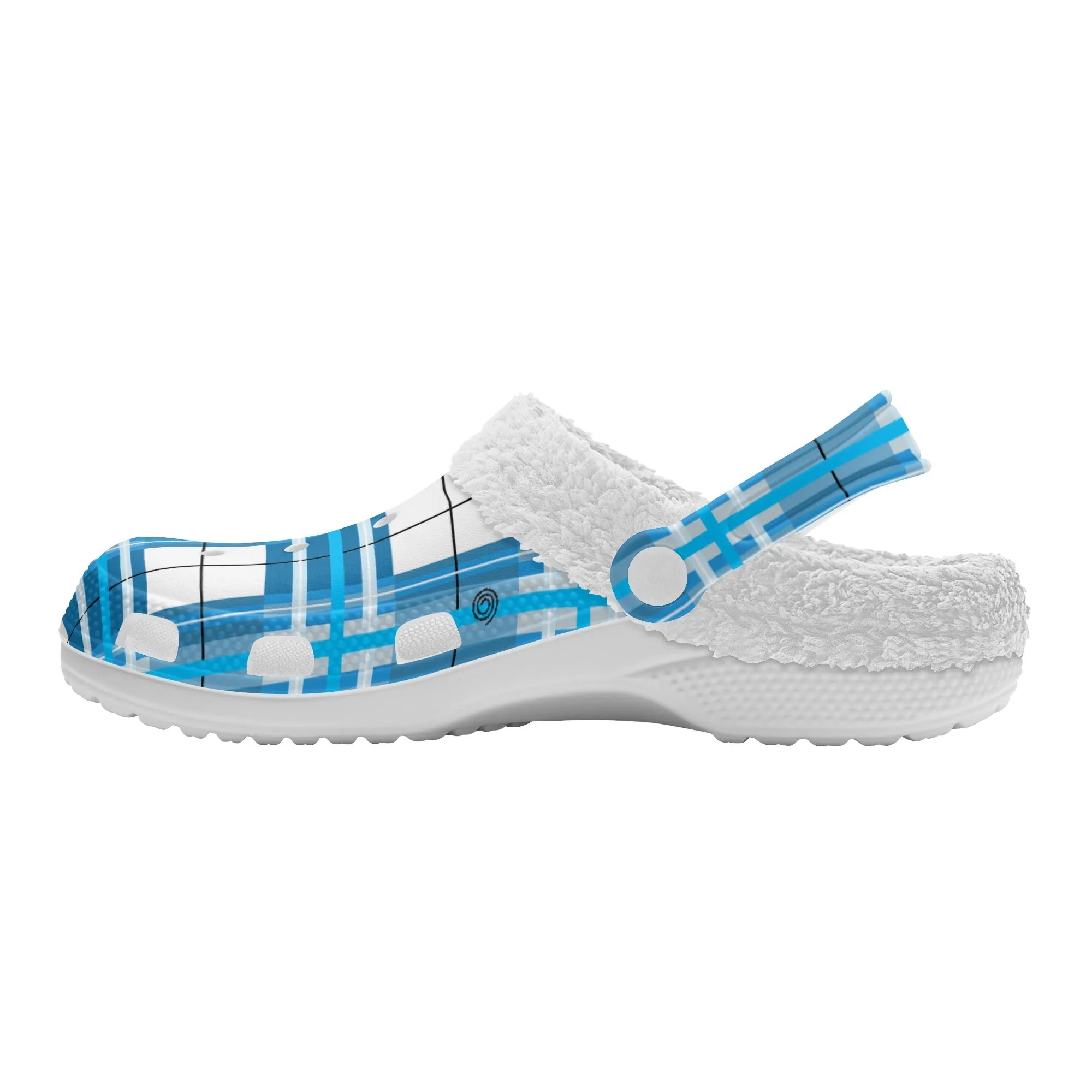 ✨'Jura Sky' Happy Tartan® Adult Clogs With White Fleece Fur Lining✨