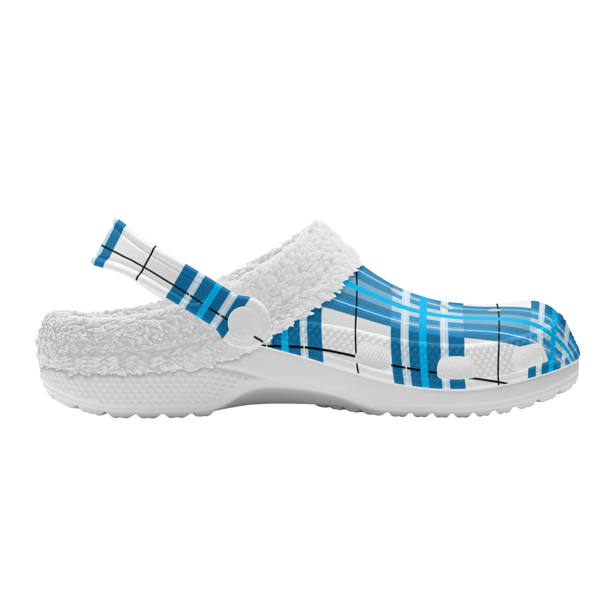 ✨'Jura Sky' Happy Tartan® Adult Clogs With White Fleece Fur Lining✨