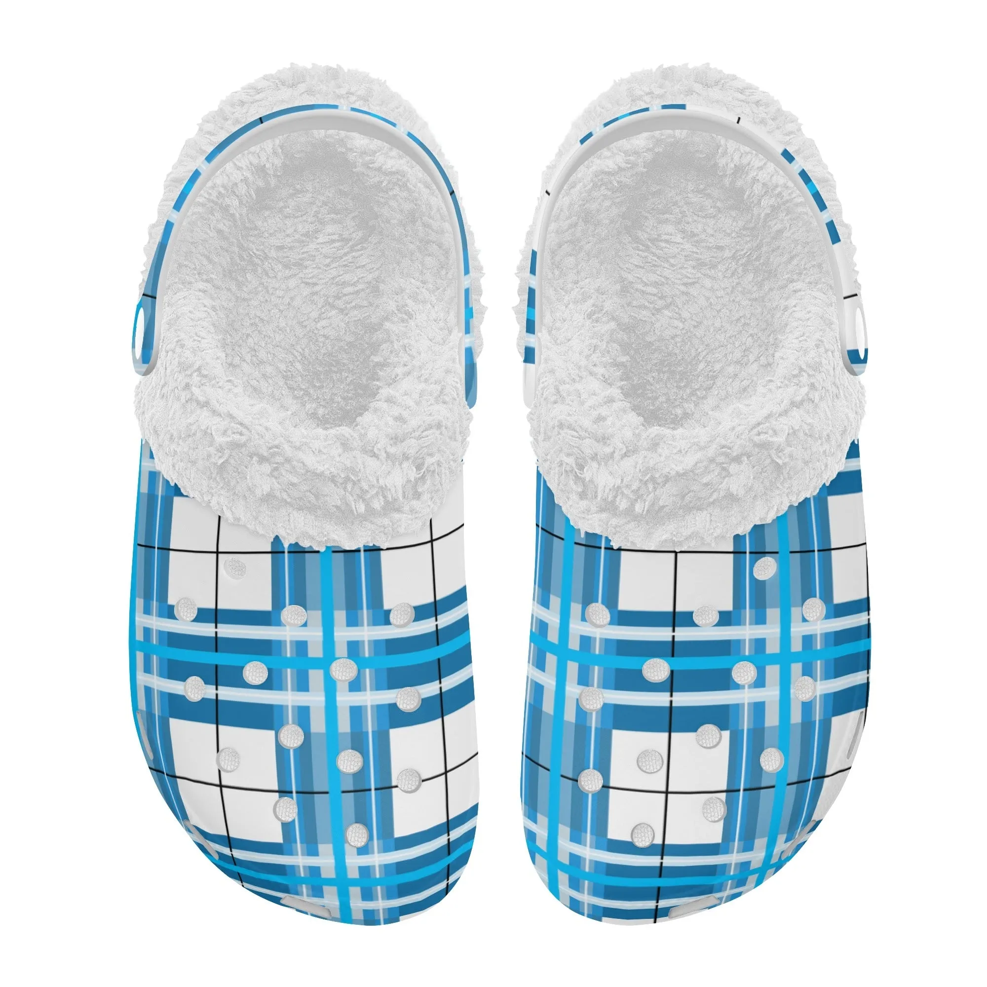 ✨'Jura Sky' Happy Tartan® Adult Clogs With White Fleece Fur Lining✨