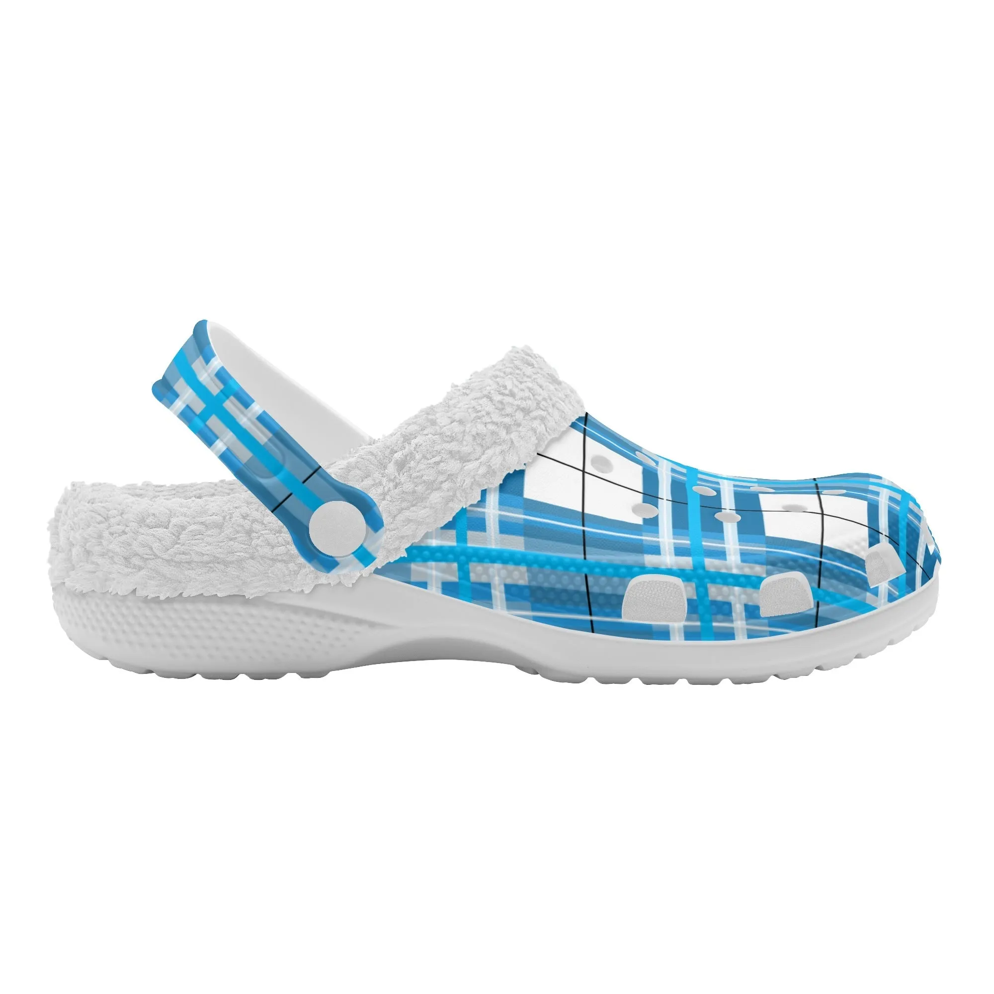 ✨'Jura Sky' Happy Tartan® Adult Clogs With White Fleece Fur Lining✨