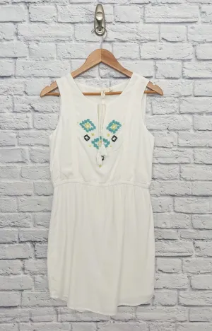 KENZIE White Turquoise Dress Beaded Sz 6 Sleeveless Cotton Lined Boho Western