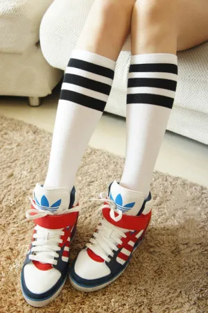 Knee high socks- 3 stripe black