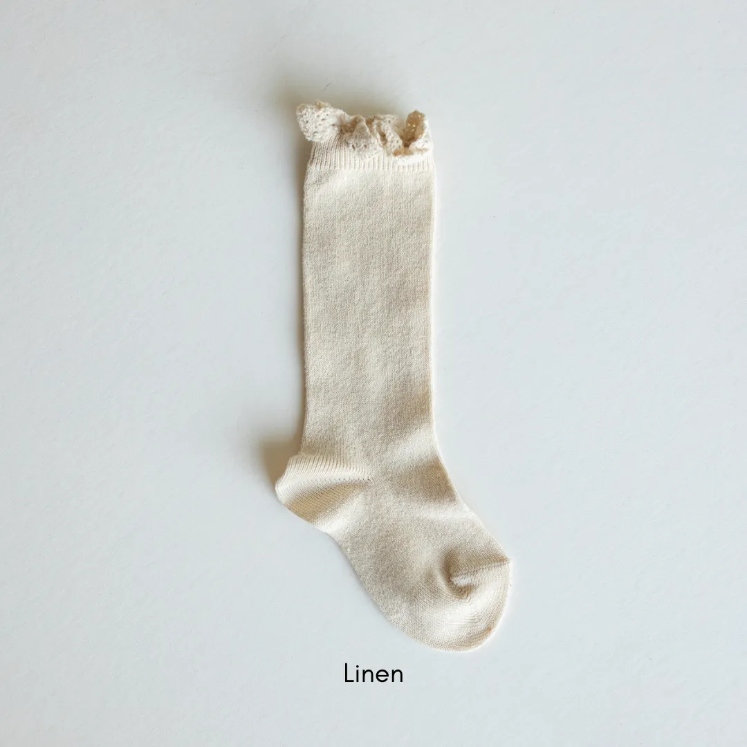 Knee High Socks with Lace Edging