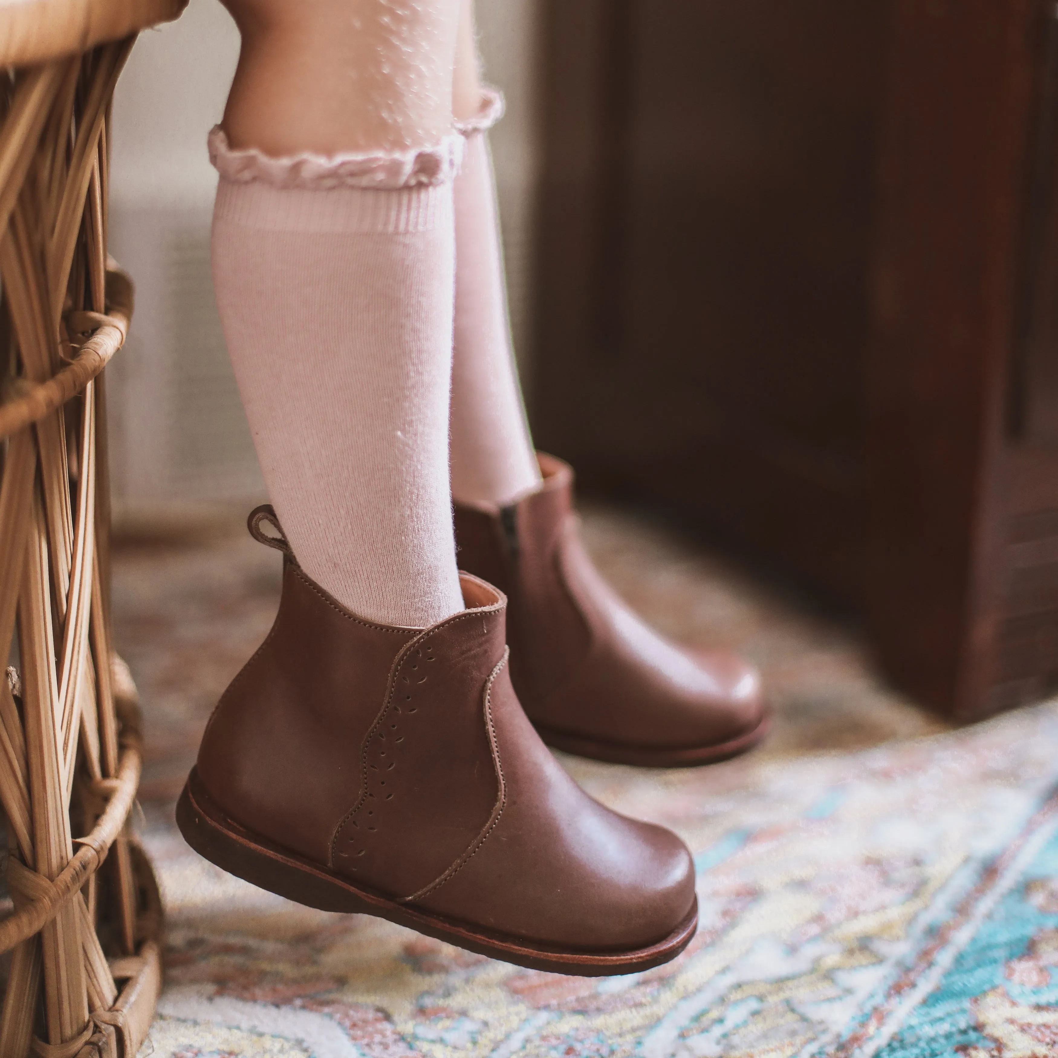 Knee High Socks with Lace Edging