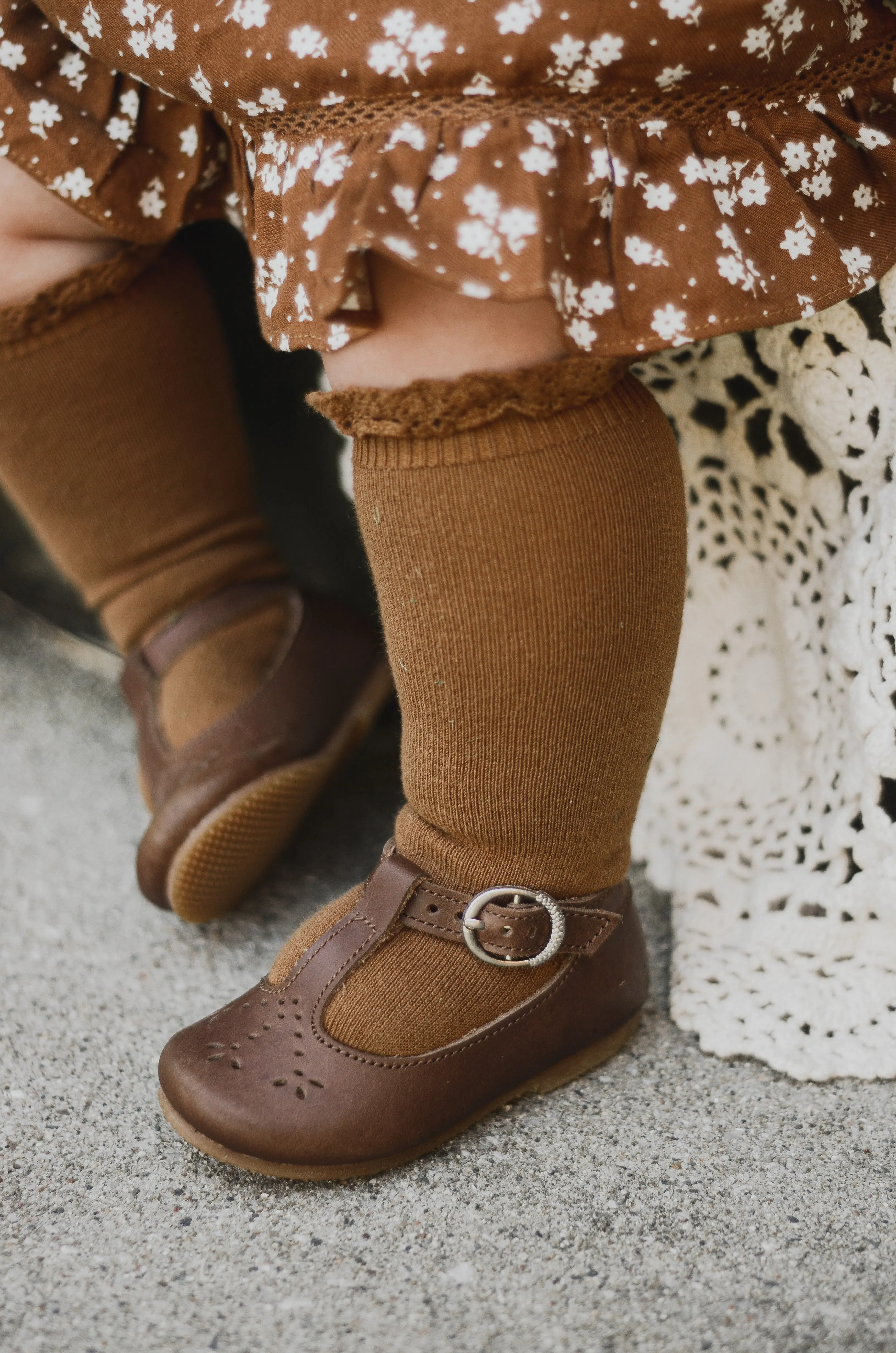 Knee High Socks with Lace Edging