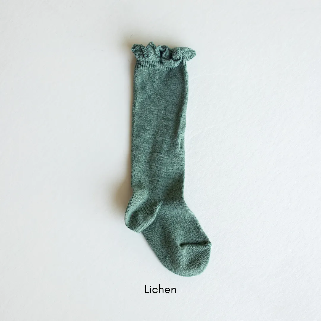 Knee High Socks with Lace Edging