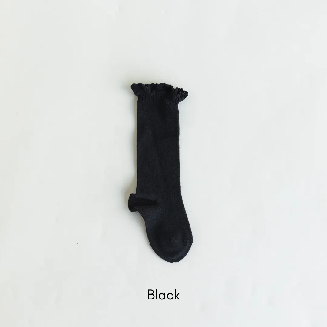 Knee High Socks with Lace Edging