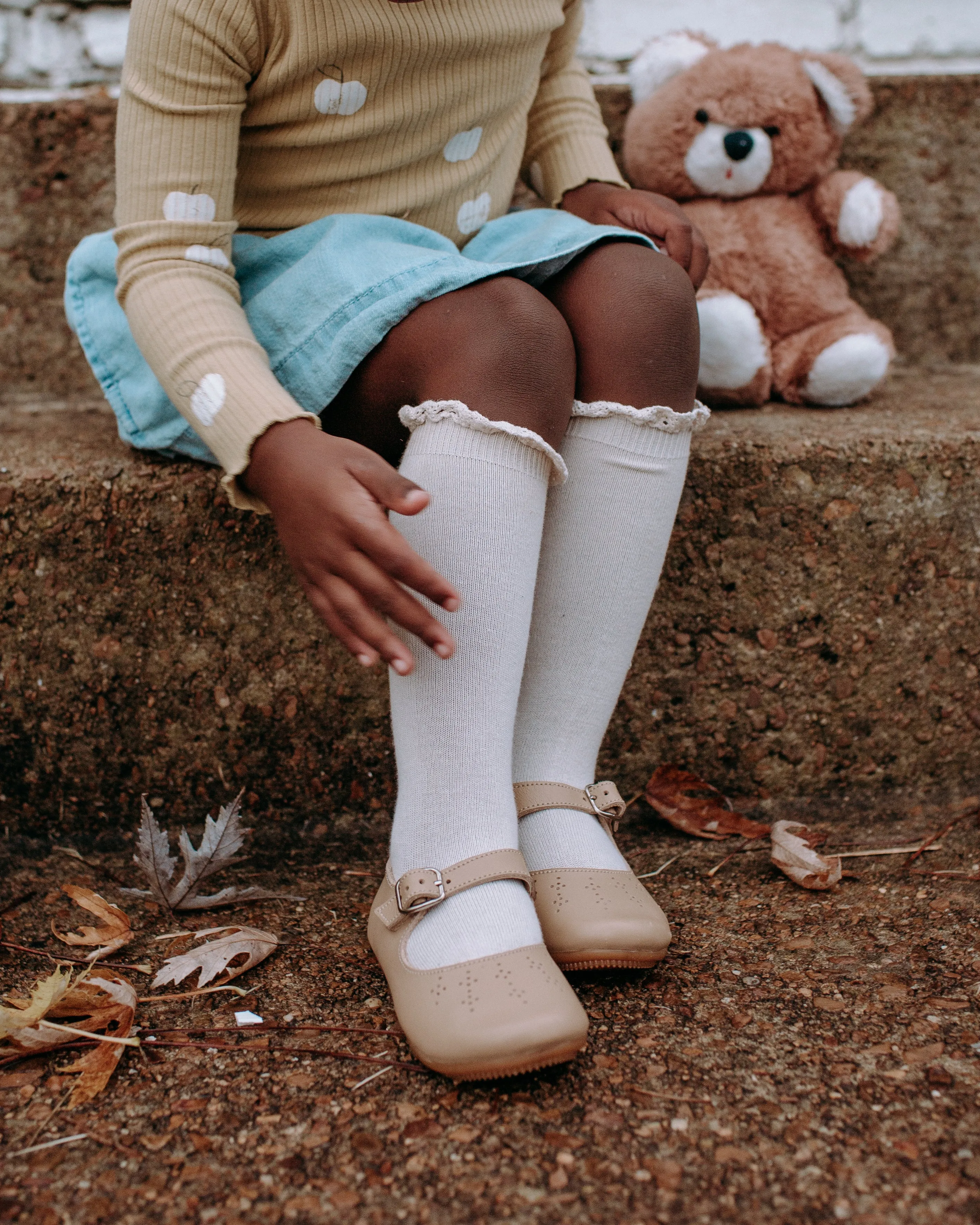 Knee High Socks with Lace Edging