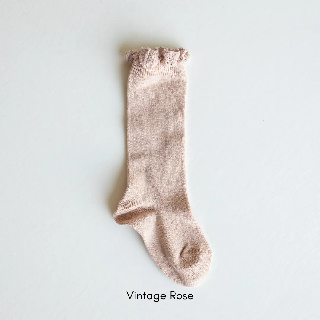Knee High Socks with Lace Edging