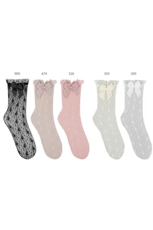 Lace Bow Knee High Socks