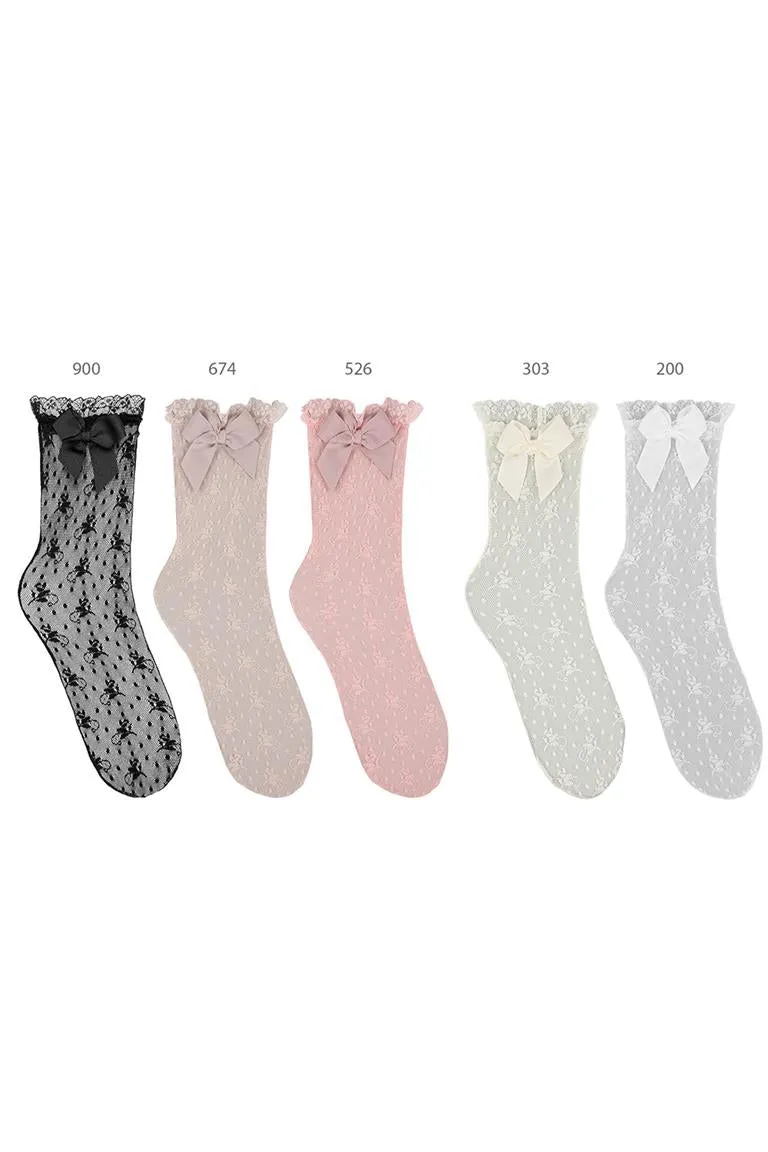 Lace Bow Knee High Socks