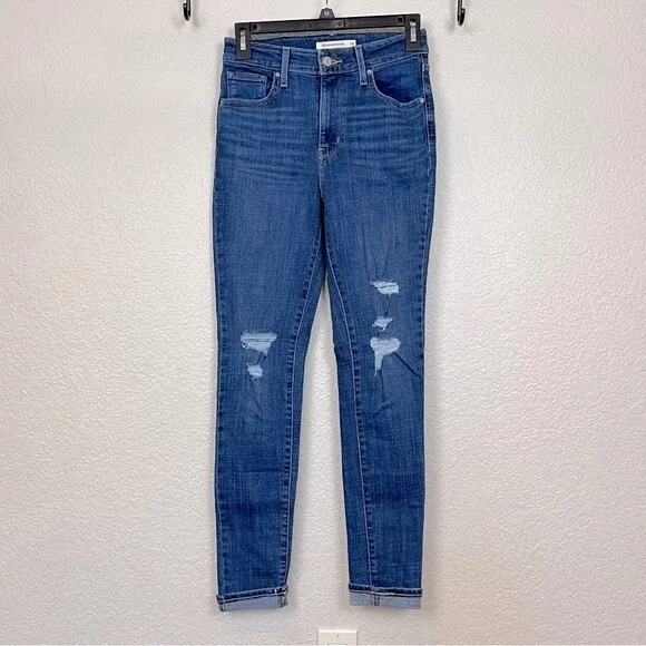 Levi's 721 High Rise Distressed Knee Skinny Jeans 30&quot; Inseam size 26x30