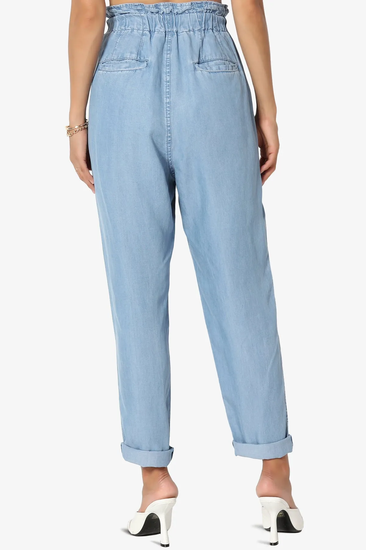 Lilah High Waist Chambray Taper Leg Pants PLUS