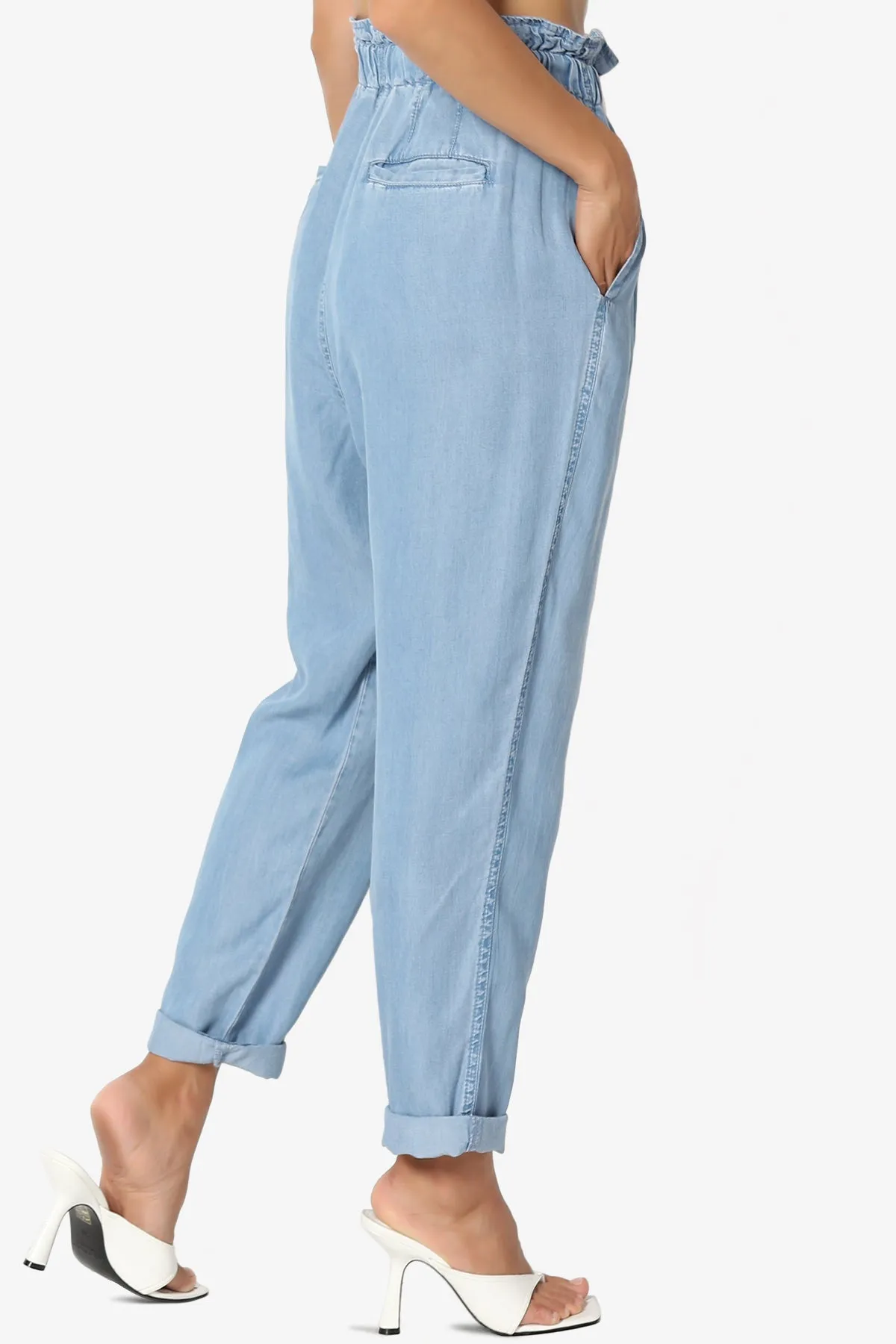 Lilah High Waist Chambray Taper Leg Pants PLUS