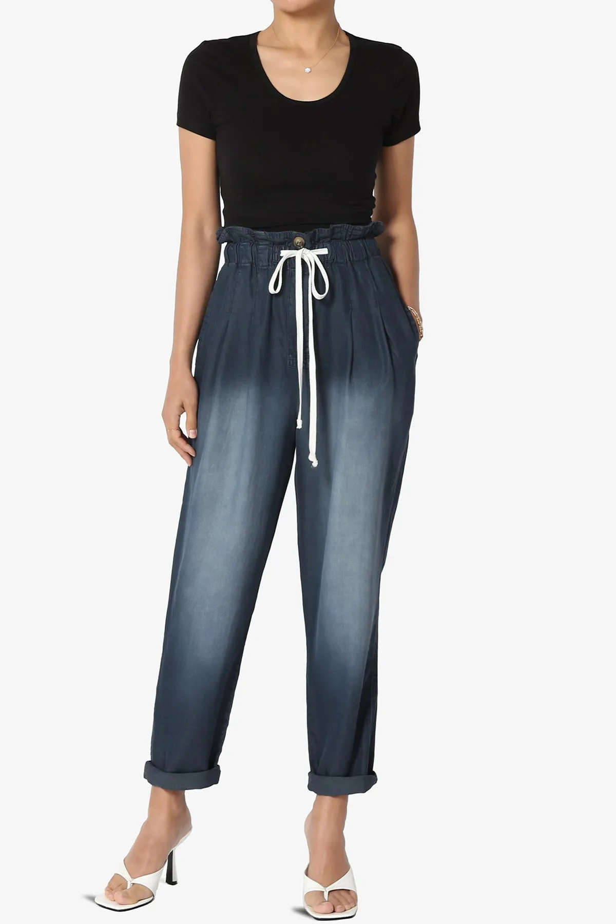 Lilah High Waist Chambray Taper Leg Pants PLUS