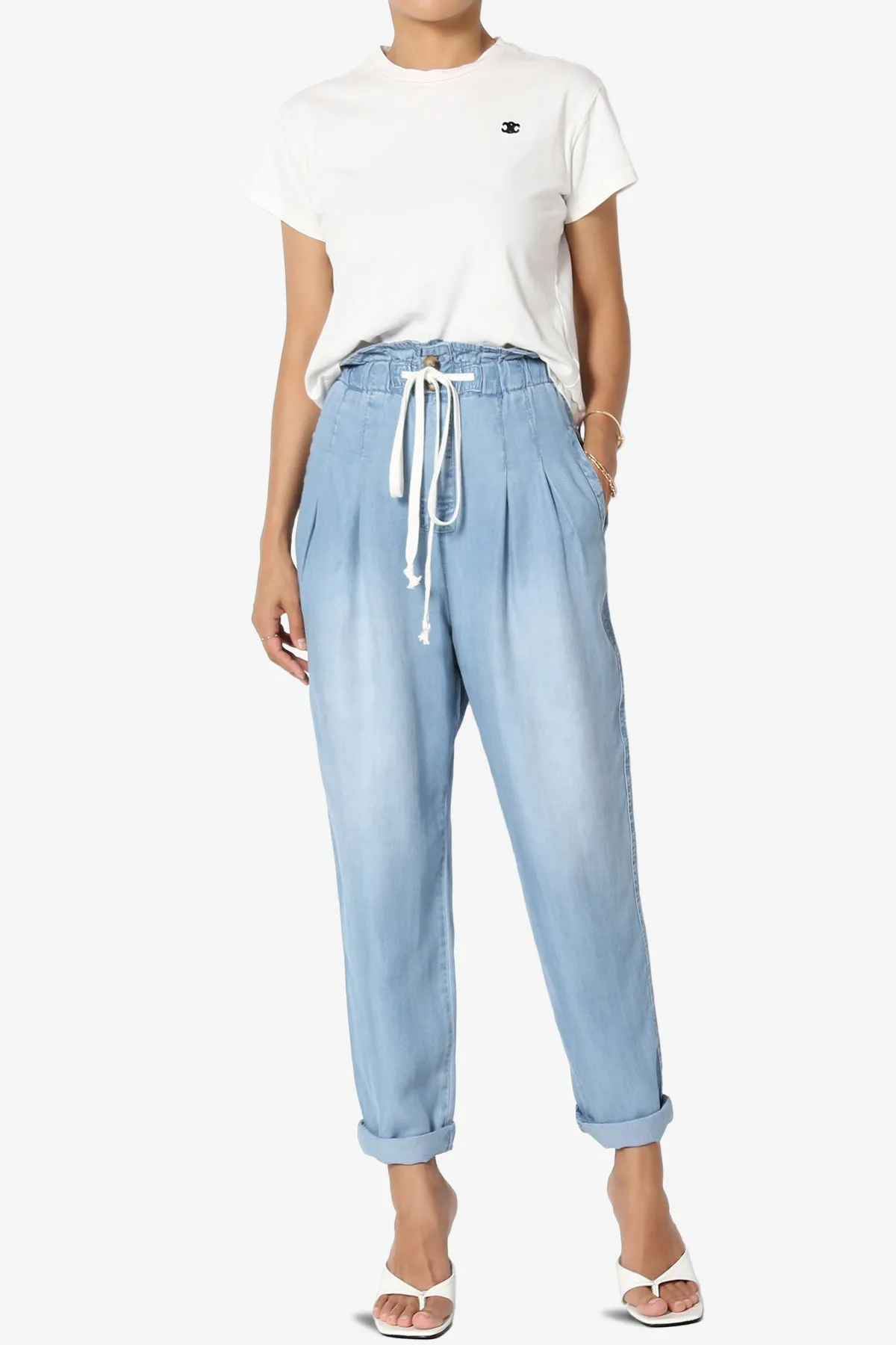 Lilah High Waist Chambray Taper Leg Pants PLUS