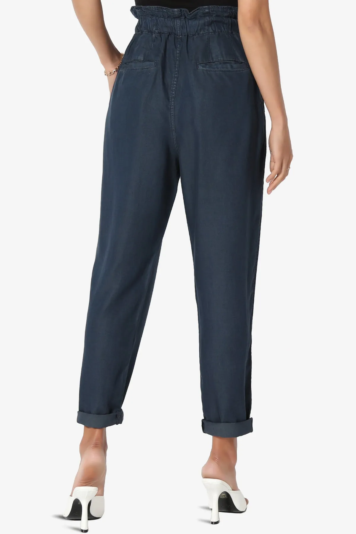 Lilah High Waist Chambray Taper Leg Pants PLUS
