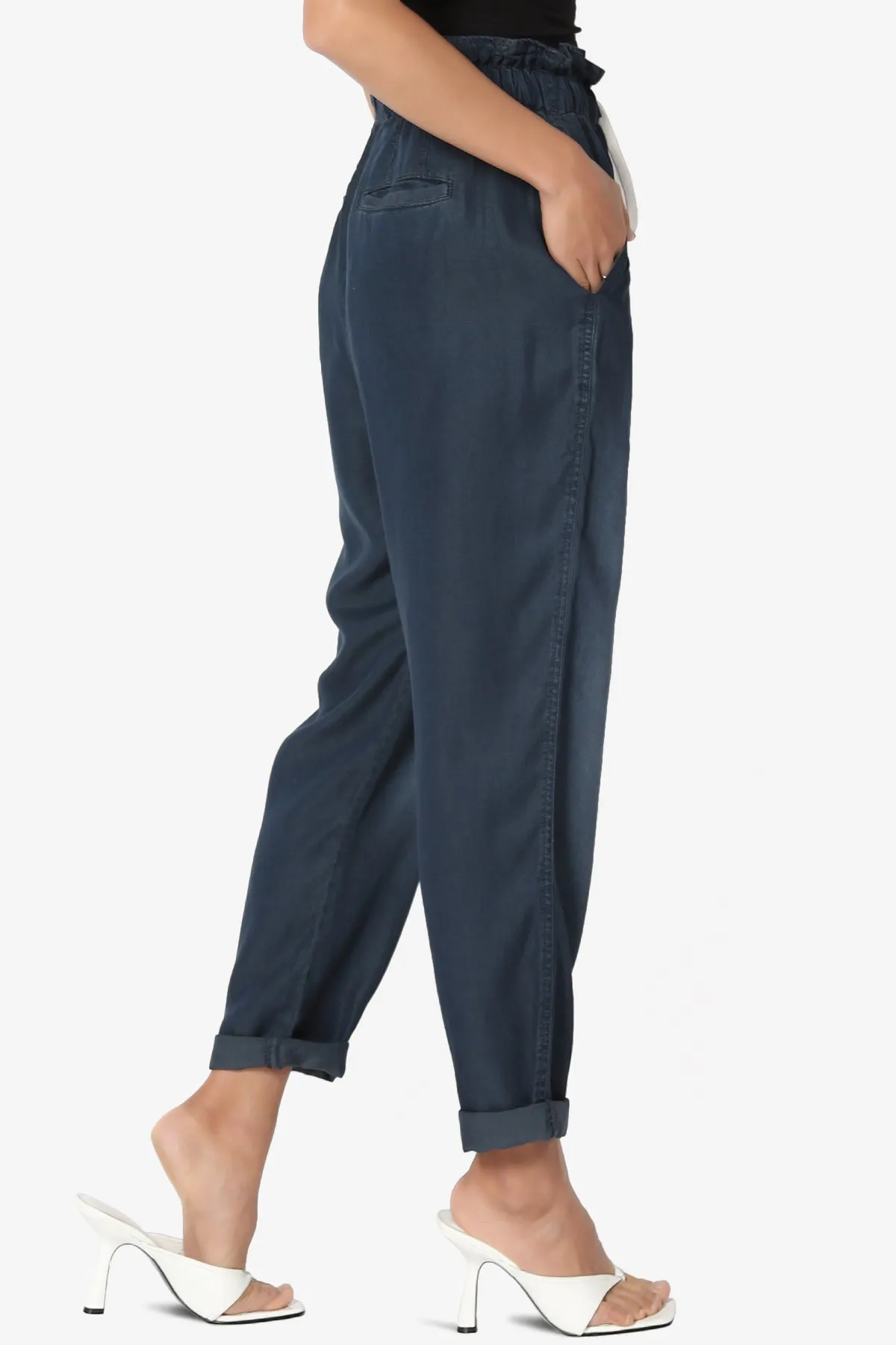 Lilah High Waist Chambray Taper Leg Pants PLUS