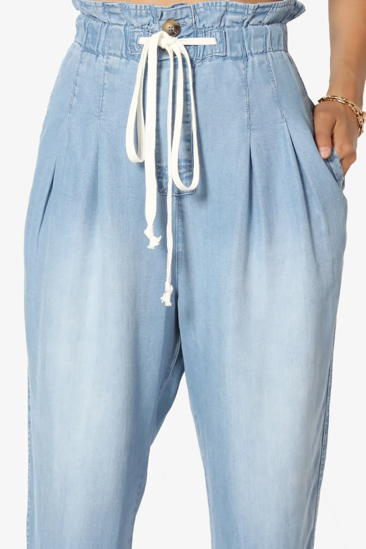 Lilah High Waist Chambray Taper Leg Pants PLUS