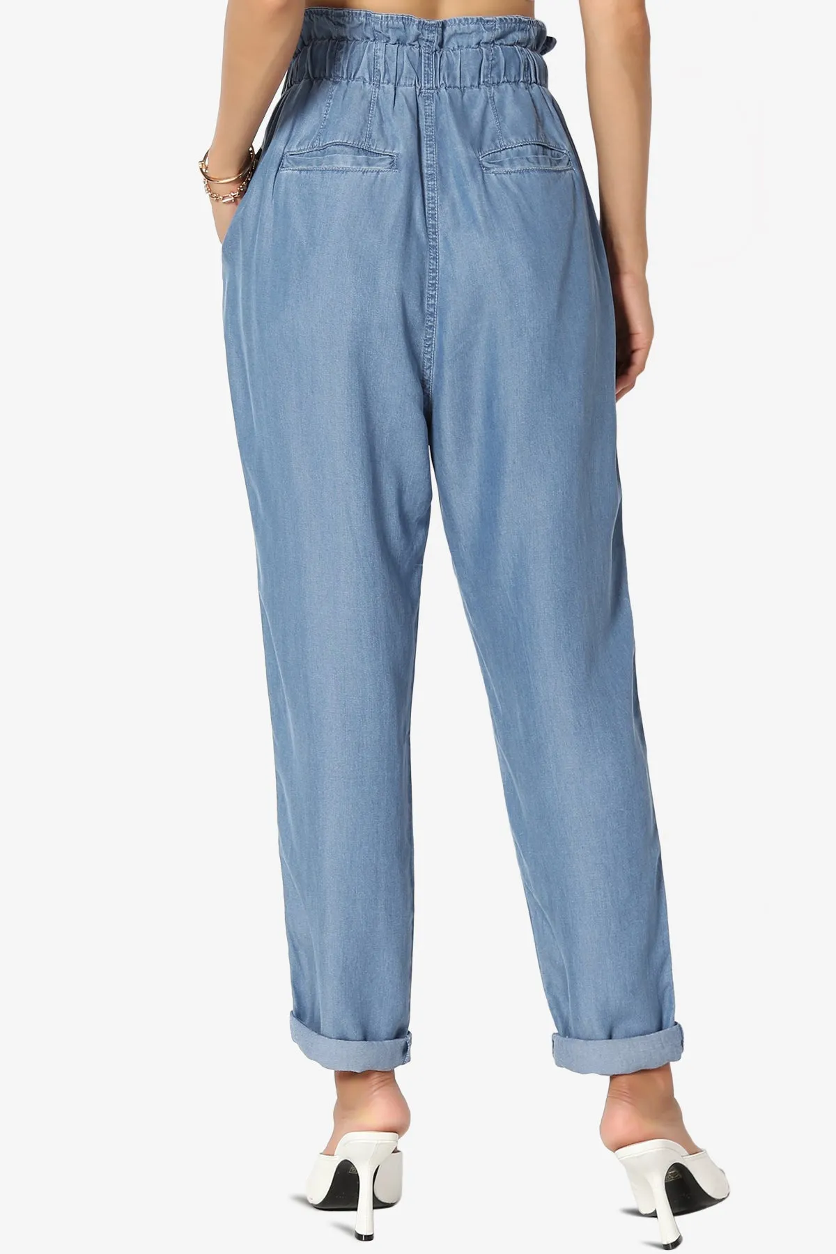 Lilah High Waist Chambray Taper Leg Pants PLUS