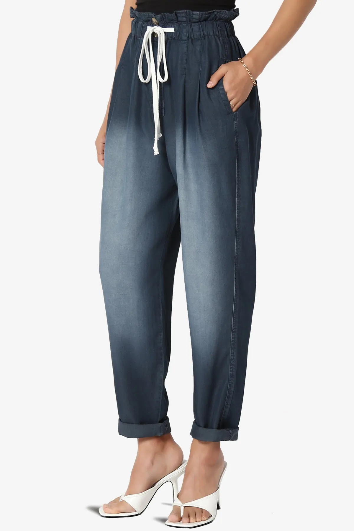 Lilah High Waist Chambray Taper Leg Pants PLUS