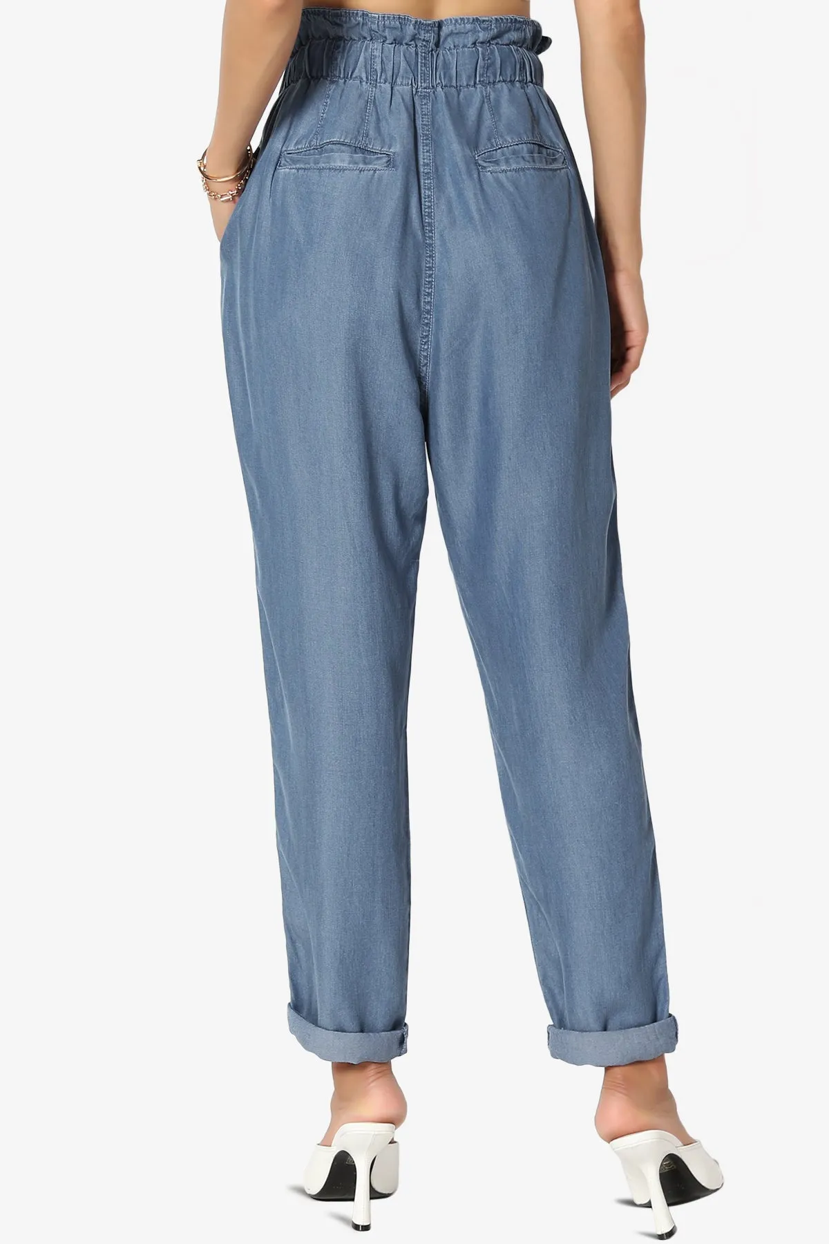 Lilah High Waist Chambray Taper Leg Pants PLUS