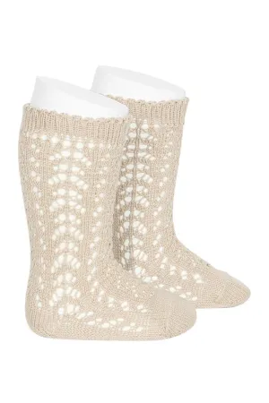 Linen Knee High Openwork Socks