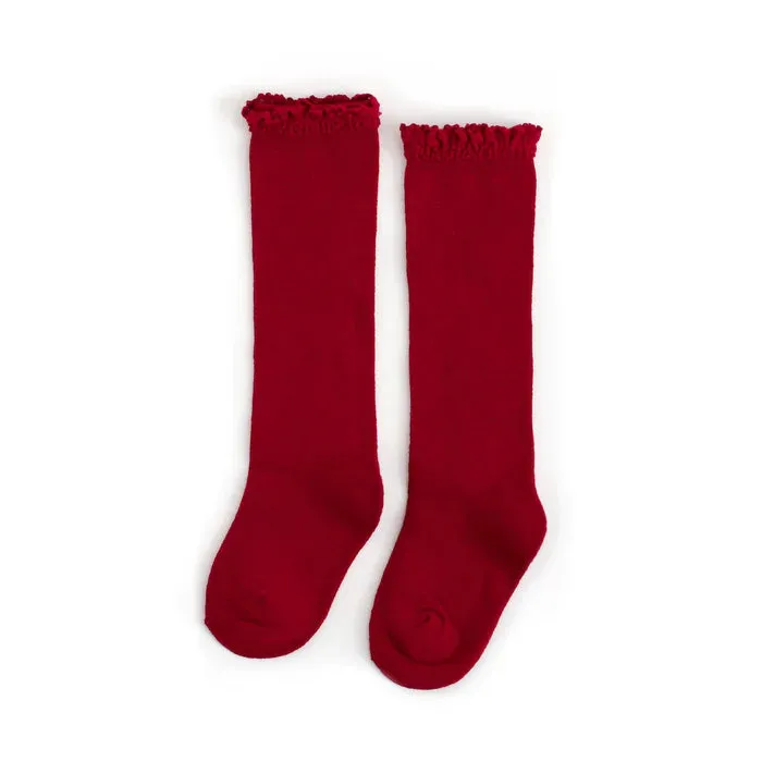 Little Stocking Co Lace Top Knee High Socks - Cherry Lace