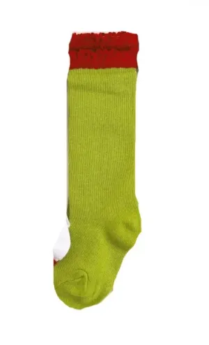 Little Stocking Co Lace Top Knee High Socks - Green with Red